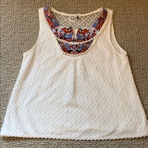 Akemi + Kin Cream Embroidered Tank Top